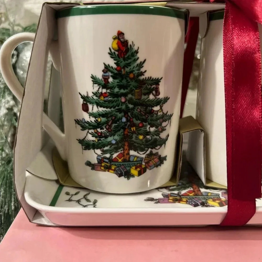 Spode Christmas Tree Mug Set with Tray – Holiday Collectible Nutcracker See Vide - Picture 6 of 9